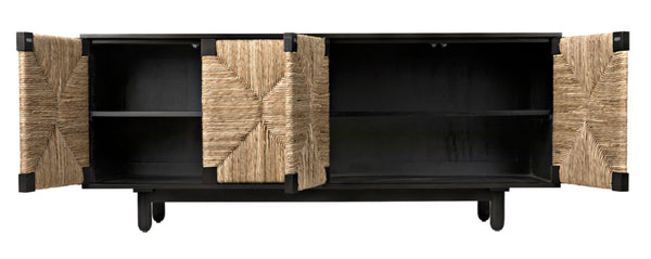 Noir Brook 4 Door Sideboard - Elegant Solid Mahogany with Sea Grass Accents for Stylish Storage Solutions Pale GCON239-2P