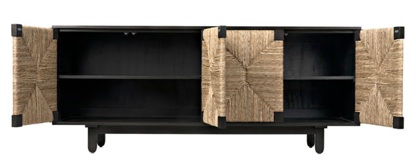Noir Brook 4 Door Sideboard - Elegant Solid Mahogany with Sea Grass Accents for Stylish Storage Solutions Pale GCON239-2P
