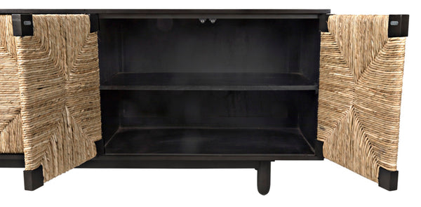 Noir Brook 4 Door Sideboard - Elegant Solid Mahogany with Sea Grass Accents for Stylish Storage Solutions Pale GCON239-2P