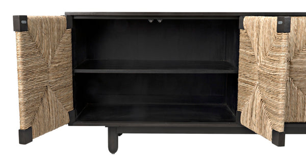 Noir Brook 4 Door Sideboard - Elegant Solid Mahogany with Sea Grass Accents for Stylish Storage Solutions Pale GCON239-2P