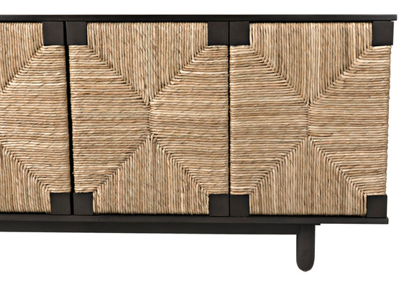 Noir Brook 4 Door Sideboard - Elegant Solid Mahogany with Sea Grass Accents for Stylish Storage Solutions Pale GCON239-2P