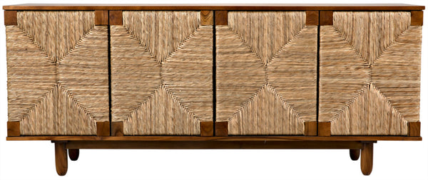 Noir Brook 4 Door Sideboard - Elegant Solid Mahogany with Sea Grass Accents for Stylish Storage Solutions Clear Coat Semi-Gloss GCON239-2T