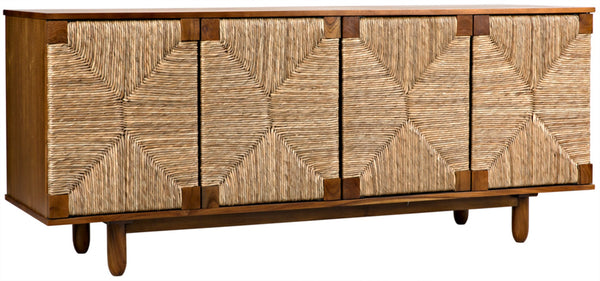 Noir Brook 4 Door Sideboard - Elegant Solid Mahogany with Sea Grass Accents for Stylish Storage Solutions Clear Coat Semi-Gloss GCON239-2T