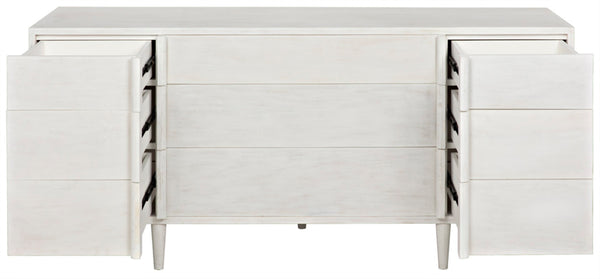 Noir Morten 9 Drawer Dresser - Hand-Carved Mahogany with Timeless Style and Ample Storage for Your Bedroom White Wash GCON241WH