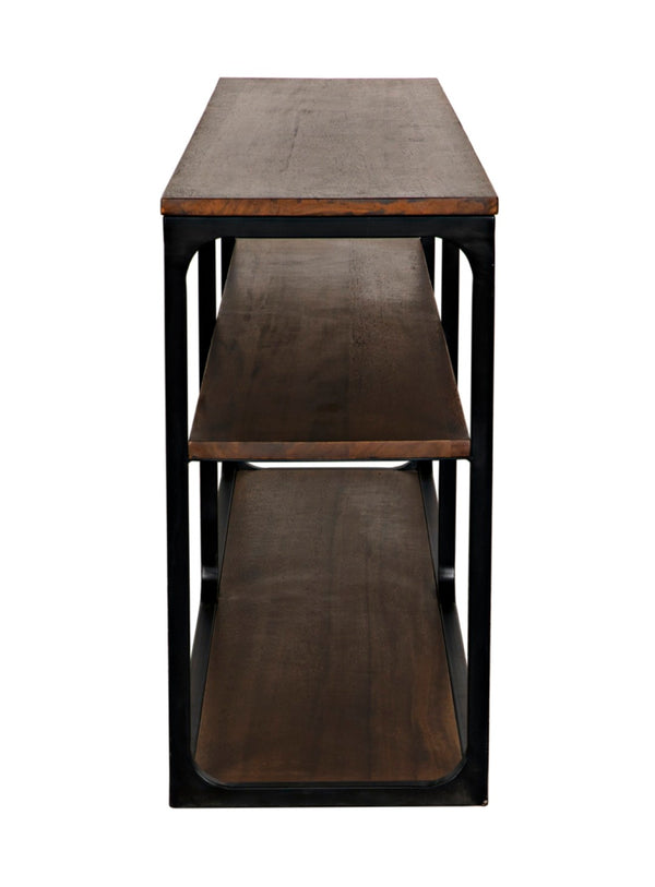 Noir Novie Console Table - Handcrafted Black Iron Frame with Dark Walnut Finish for Modern Interiors Large GCON242MTB-L