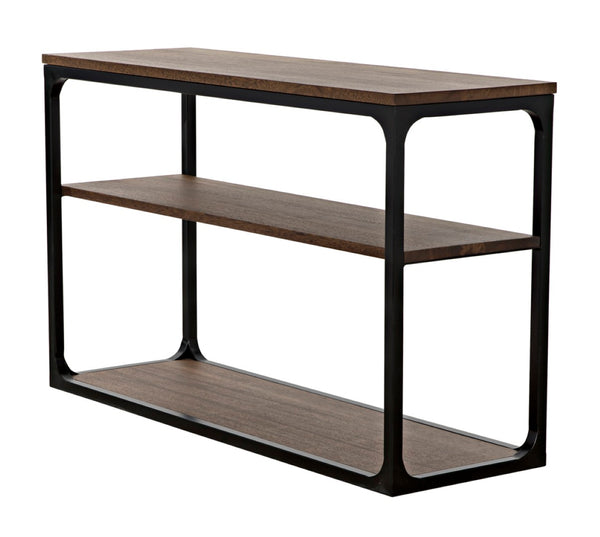 Noir Novie Console Table - Handcrafted Black Iron Frame with Dark Walnut Finish for Modern Interiors Small GCON242MTB-S