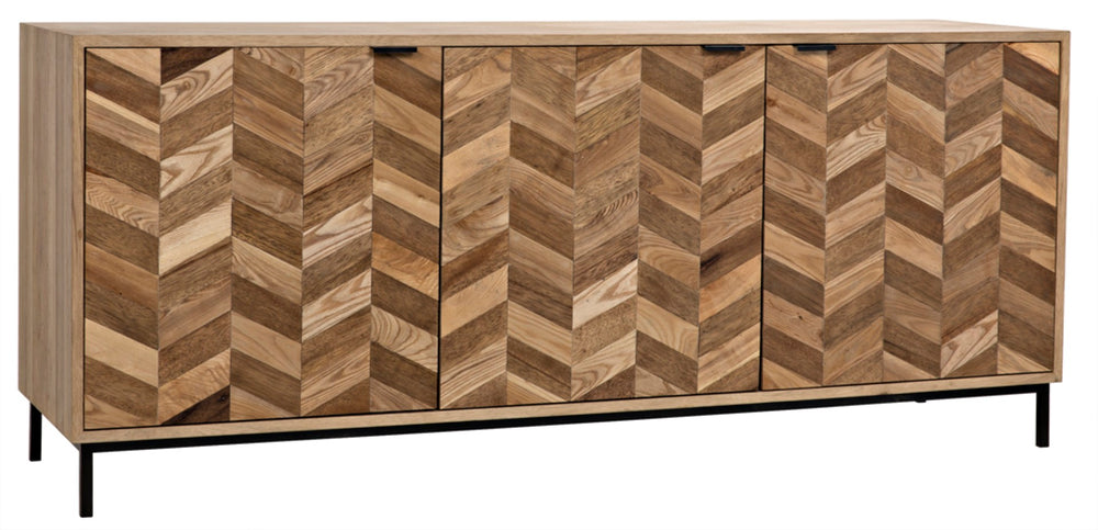 Noir Herringbone Sideboard - Elegant Walnut Storage Solution with Modern Iron Base for Stylish Living Spaces GCON270MTB