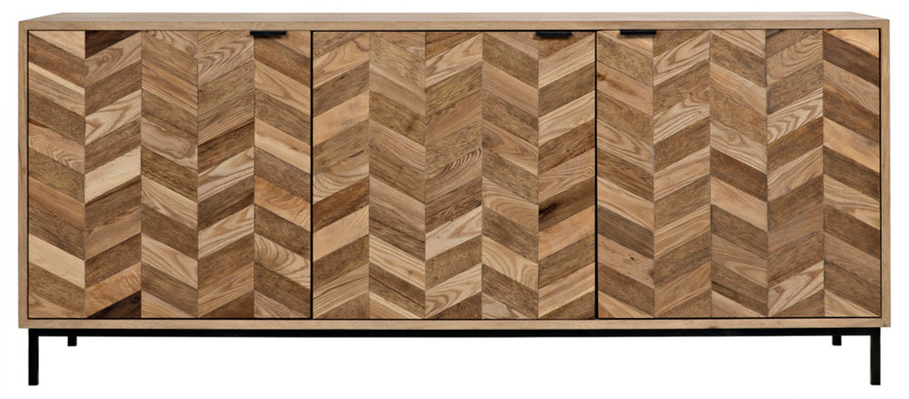 Noir Herringbone Sideboard - Elegant Walnut Storage Solution with Modern Iron Base for Stylish Living Spaces GCON270MTB