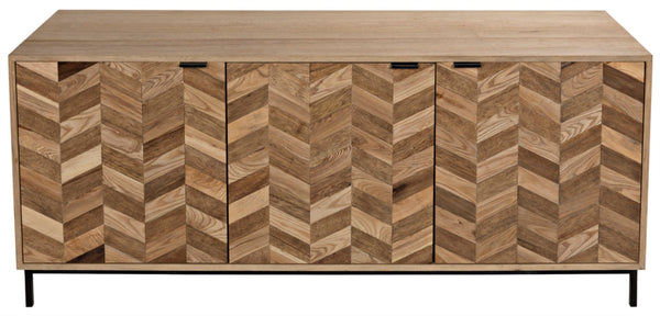 Noir Herringbone Sideboard - Elegant Walnut Storage Solution with Modern Iron Base for Stylish Living Spaces GCON270MTB