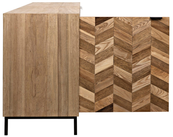 Noir Herringbone Sideboard - Elegant Walnut Storage Solution with Modern Iron Base for Stylish Living Spaces GCON270MTB