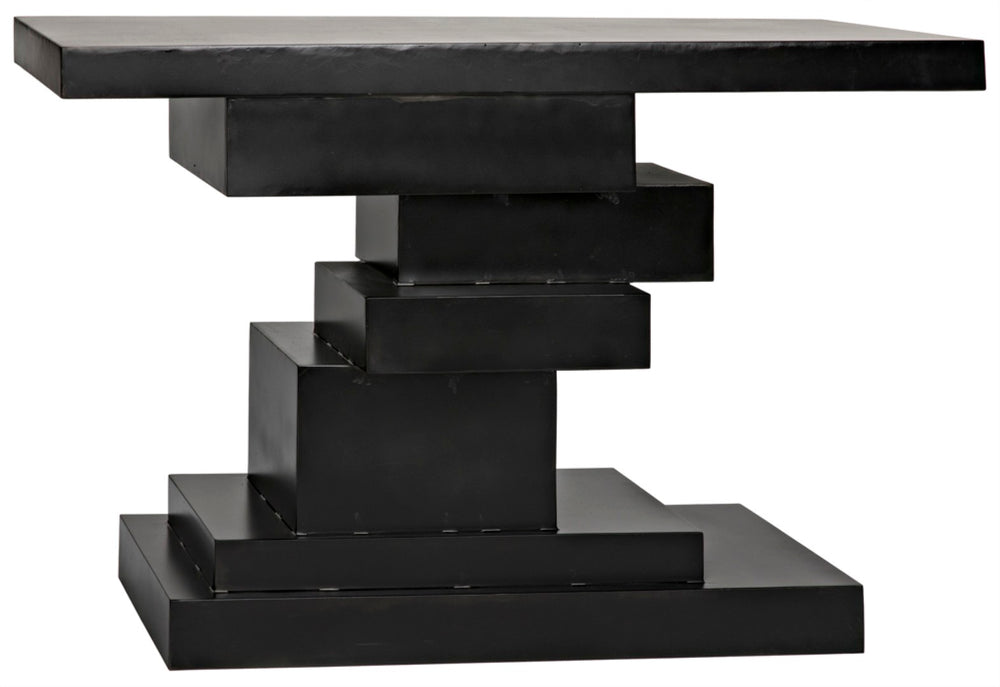 Noir Platoon Console Table – Modern Matte Black Iron with Asymmetric Design for Entryway & Living Room Decor GCON276MTB