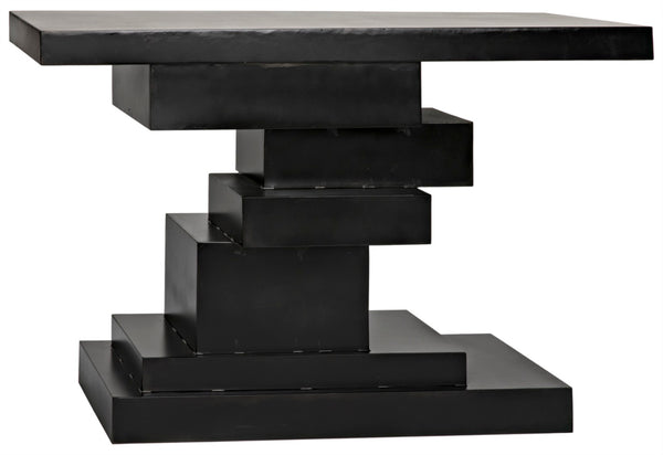 Noir Platoon Console Table – Modern Matte Black Iron with Asymmetric Design for Entryway & Living Room Decor GCON276MTB