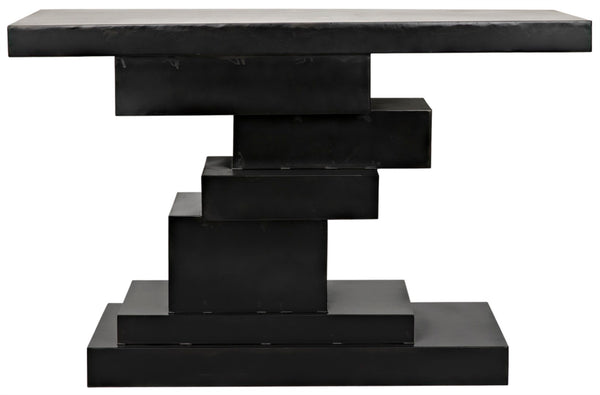Noir Platoon Console Table – Modern Matte Black Iron with Asymmetric Design for Entryway & Living Room Decor GCON276MTB