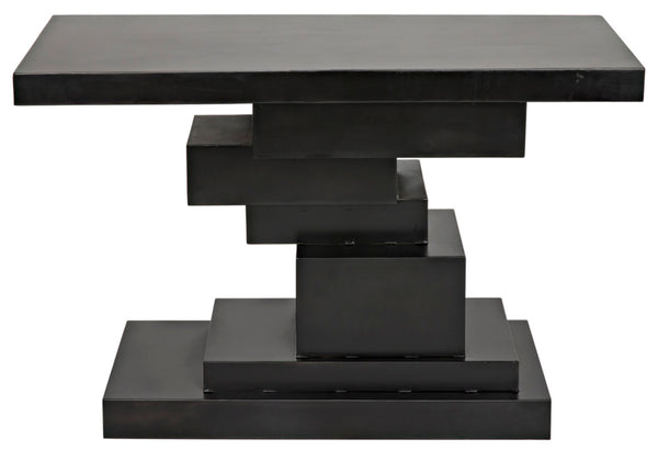 Noir Platoon Console Table – Modern Matte Black Iron with Asymmetric Design for Entryway & Living Room Decor GCON276MTB