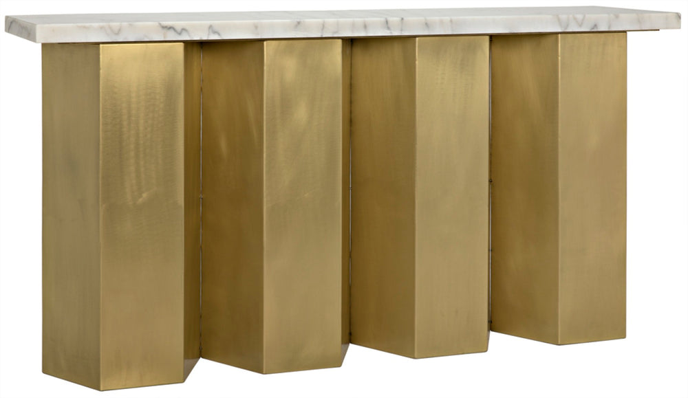 Noir Shilo Console Table - Artisan Bianco Crown Marble & Antique Brass Base, Unique Handmade Elegance GCON277MB