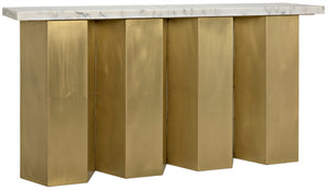 Noir Shilo Console Table - Artisan Bianco Crown Marble & Antique Brass Base, Unique Handmade Elegance GCON277MB