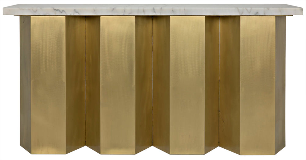 Noir Shilo Console Table - Artisan Bianco Crown Marble & Antique Brass Base, Unique Handmade Elegance GCON277MB