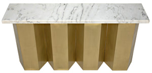 Noir Shilo Console Table - Artisan Bianco Crown Marble & Antique Brass Base, Unique Handmade Elegance GCON277MB