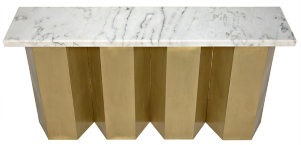 Noir Shilo Console Table - Artisan Bianco Crown Marble & Antique Brass Base, Unique Handmade Elegance GCON277MB
