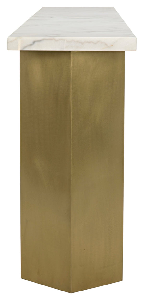 Noir Shilo Console Table - Artisan Bianco Crown Marble & Antique Brass Base, Unique Handmade Elegance GCON277MB