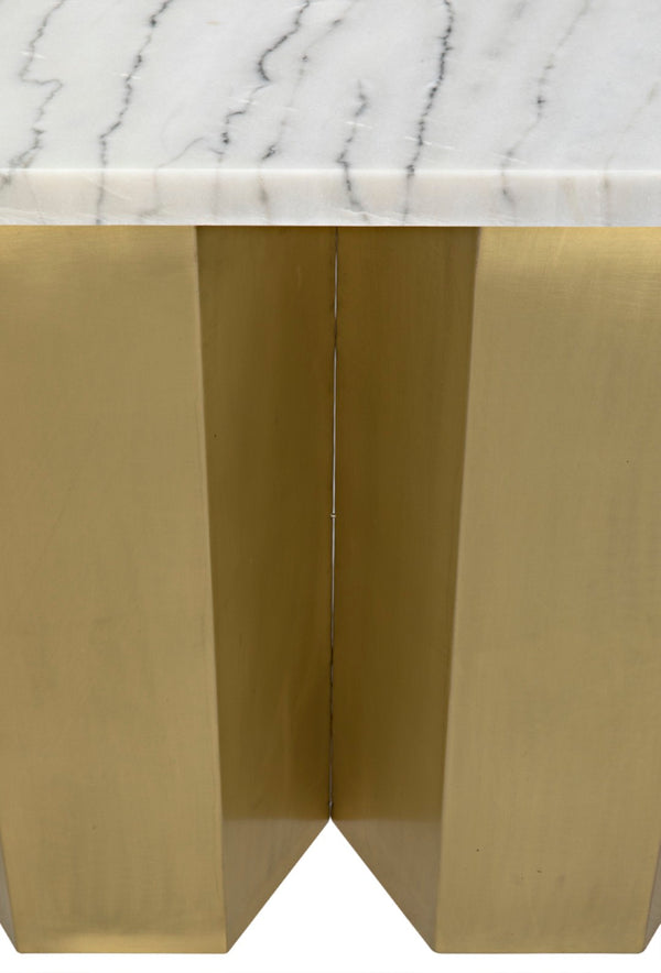 Noir Shilo Console Table - Artisan Bianco Crown Marble & Antique Brass Base, Unique Handmade Elegance GCON277MB
