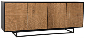 Noir Ra Sideboard: Hand-Carved Mid-Century Modern Buffet in Hand-Rubbed Black & Teak with Ample Storage GCON280HBT