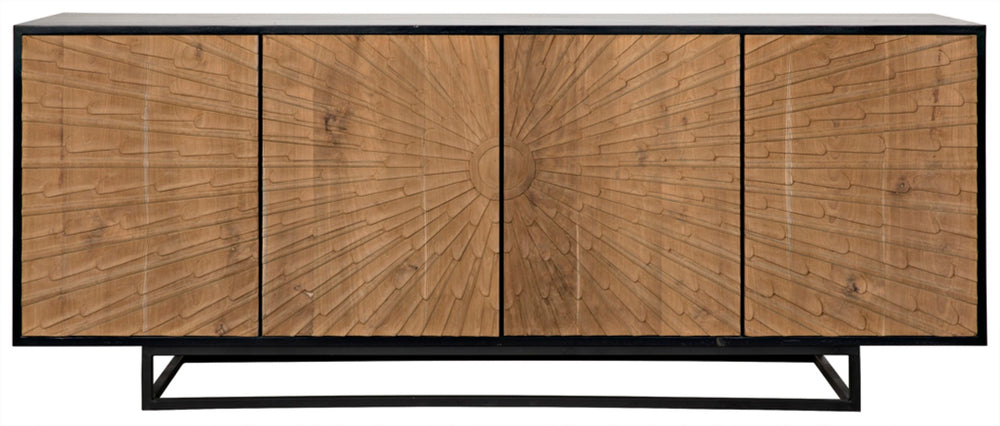 Noir Ra Sideboard: Hand-Carved Mid-Century Modern Buffet in Hand-Rubbed Black & Teak with Ample Storage GCON280HBT