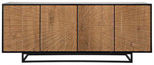 Noir Ra Sideboard: Hand-Carved Mid-Century Modern Buffet in Hand-Rubbed Black & Teak with Ample Storage GCON280HBT