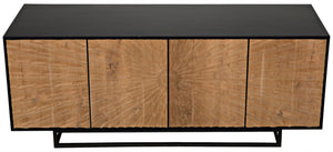 Noir Ra Sideboard: Hand-Carved Mid-Century Modern Buffet in Hand-Rubbed Black & Teak with Ample Storage GCON280HBT