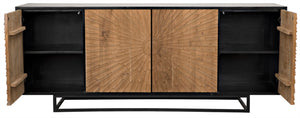 Noir Ra Sideboard: Hand-Carved Mid-Century Modern Buffet in Hand-Rubbed Black & Teak with Ample Storage GCON280HBT