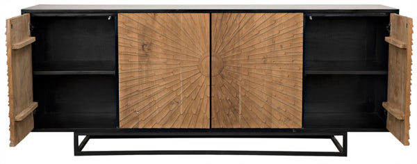 Noir Ra Sideboard: Hand-Carved Mid-Century Modern Buffet in Hand-Rubbed Black & Teak with Ample Storage GCON280HBT