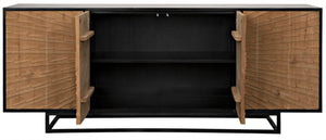 Noir Ra Sideboard: Hand-Carved Mid-Century Modern Buffet in Hand-Rubbed Black & Teak with Ample Storage GCON280HBT