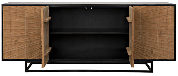 Noir Ra Sideboard: Hand-Carved Mid-Century Modern Buffet in Hand-Rubbed Black & Teak with Ample Storage GCON280HBT