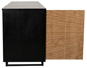 Noir Ra Sideboard: Hand-Carved Mid-Century Modern Buffet in Hand-Rubbed Black & Teak with Ample Storage GCON280HBT