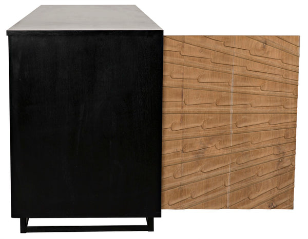 Noir Ra Sideboard: Hand-Carved Mid-Century Modern Buffet in Hand-Rubbed Black & Teak with Ample Storage GCON280HBT