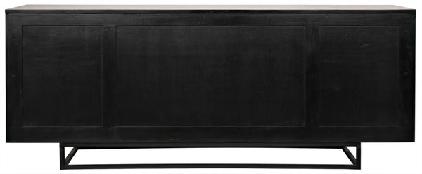 Noir Ra Sideboard: Hand-Carved Mid-Century Modern Buffet in Hand-Rubbed Black & Teak with Ample Storage GCON280HBT