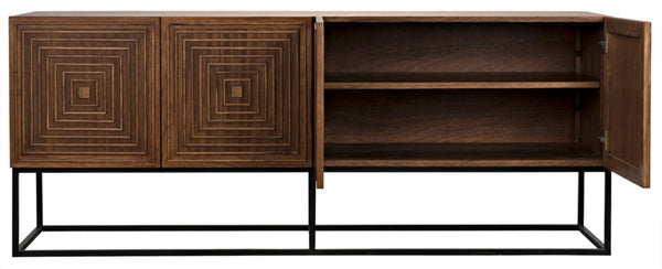 Noir Lanon Modern Minimalist Sideboard with Hand-Carved Details and Durable Iron Base for Versatile Storage GCON289DW