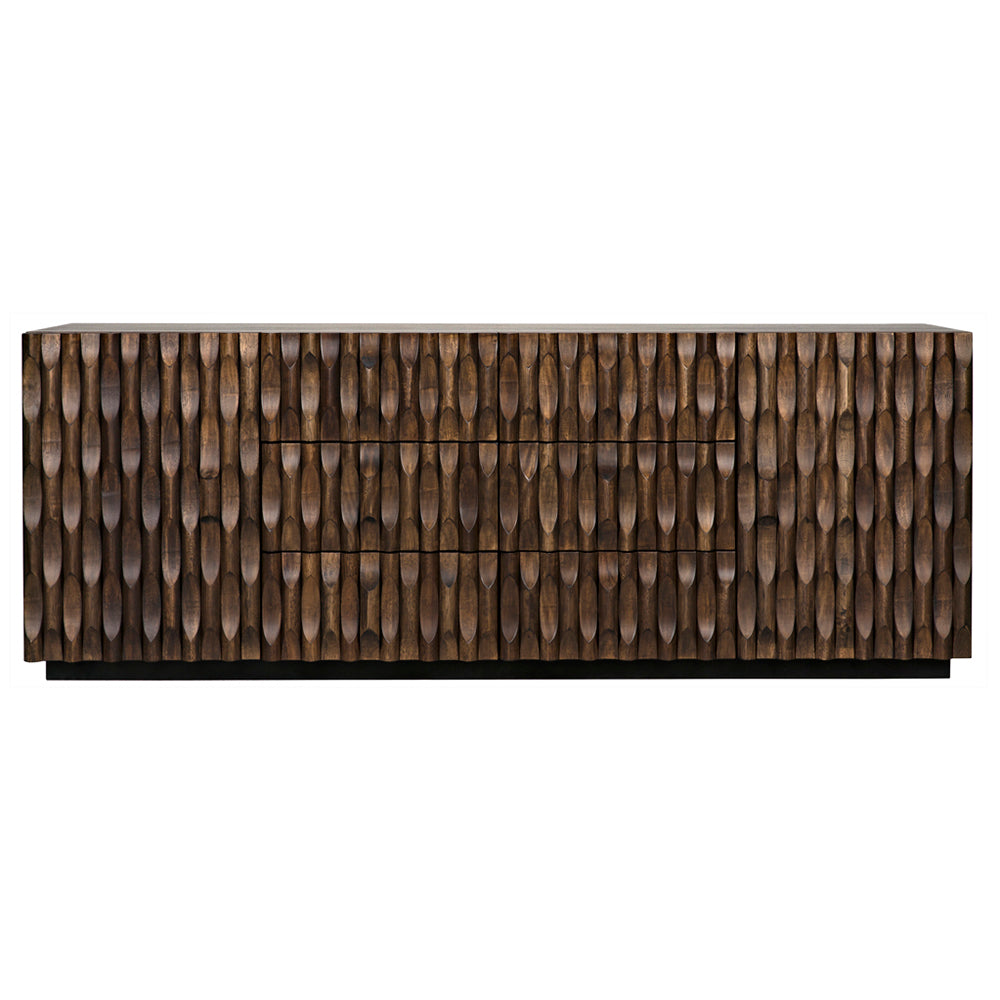 Noir Alameda Solid Walnut Sideboard with Hand Carved Doors and Drawers for Dining Room Storage 81.5W x 23D x 30.5H GCON295DW