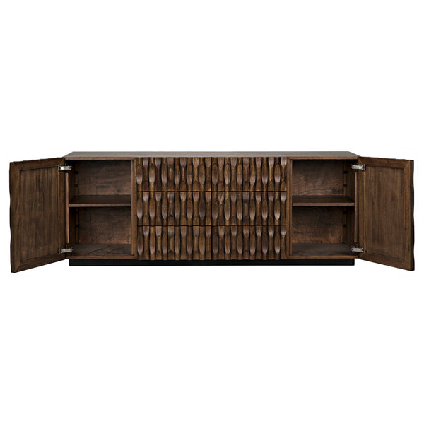 Alameda Solid Walnut Sideboard with Hand Carved Doors and Drawers for Dining Room Storage