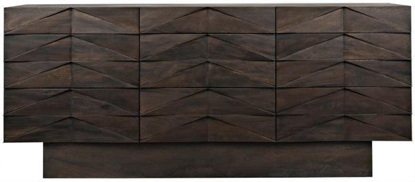 Noir Drake Sideboard: Elegant Modern Design with Hand-Carved Details and Nine Spacious Drawers for Storage Ebony Walnut GCON306EB