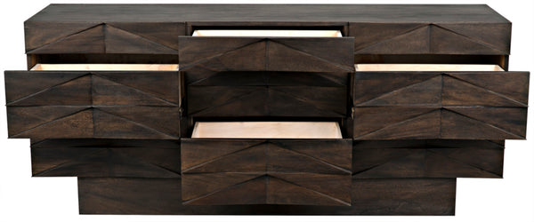 Noir Drake Sideboard: Elegant Modern Design with Hand-Carved Details and Nine Spacious Drawers for Storage Ebony Walnut GCON306EB