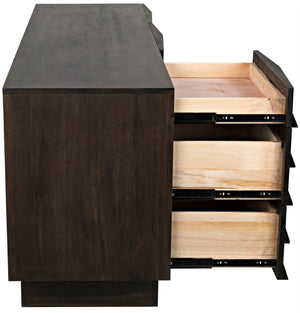 Noir Drake Sideboard: Elegant Modern Design with Hand-Carved Details and Nine Spacious Drawers for Storage Ebony Walnut GCON306EB