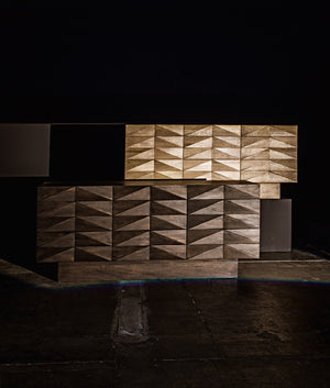 Noir Drake Sideboard: Elegant Modern Design with Hand-Carved Details and Nine Spacious Drawers for Storage Washed Walnut GCON306WAW