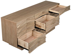 Noir Drake Sideboard: Elegant Modern Design with Hand-Carved Details and Nine Spacious Drawers for Storage Washed Walnut GCON306WAW