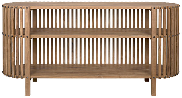 Noir Consuela Console Table in Teak - Timeless Tropical Elegance with Curved Sides & Brass Nailhead Trim GCON319T