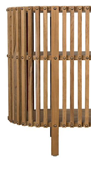 Noir Consuela Console Table in Teak - Timeless Tropical Elegance with Curved Sides & Brass Nailhead Trim GCON319T