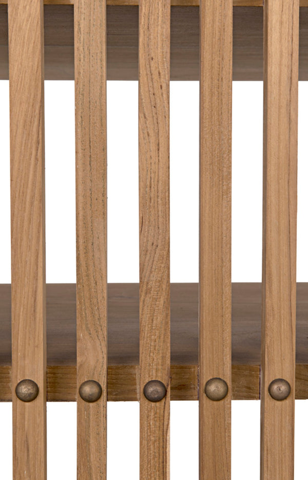 Noir Consuela Console Table in Teak - Timeless Tropical Elegance with Curved Sides & Brass Nailhead Trim GCON319T