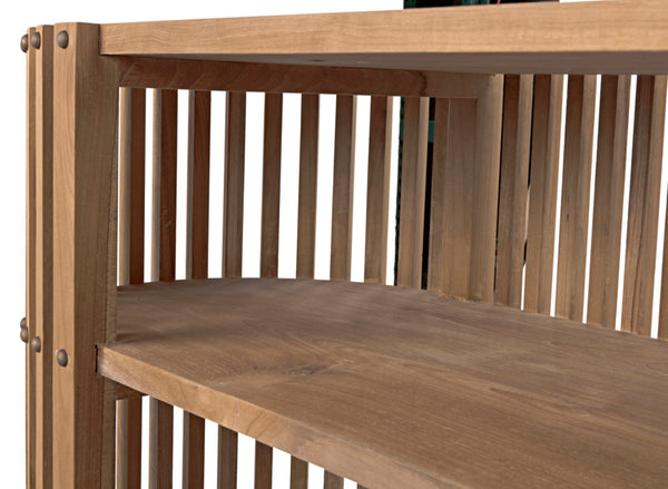 Noir Consuela Console Table in Teak - Timeless Tropical Elegance with Curved Sides & Brass Nailhead Trim GCON319T