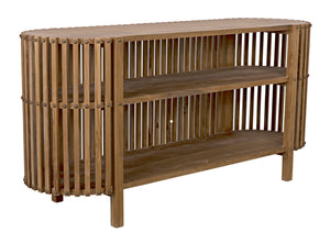 Noir Consuela Console Table in Teak - Timeless Tropical Elegance with Curved Sides & Brass Nailhead Trim GCON319T