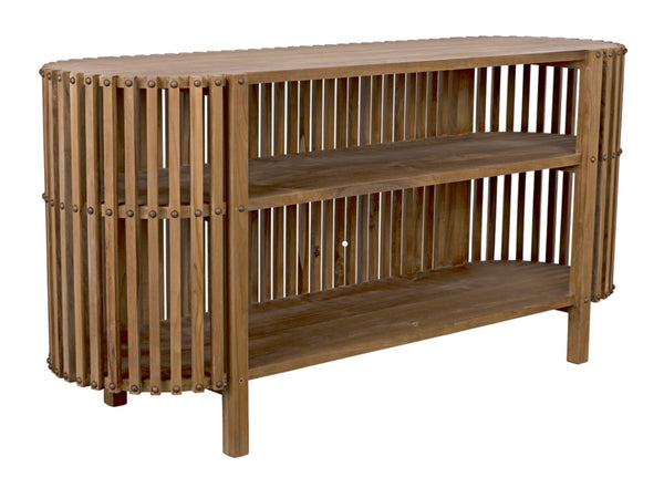 Noir Consuela Console Table in Teak - Timeless Tropical Elegance with Curved Sides & Brass Nailhead Trim GCON319T